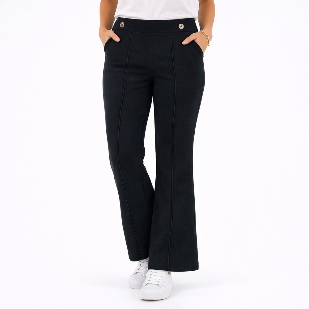 Michael Kors Black Flare Pants M Stretch Dress Pants Gold Button